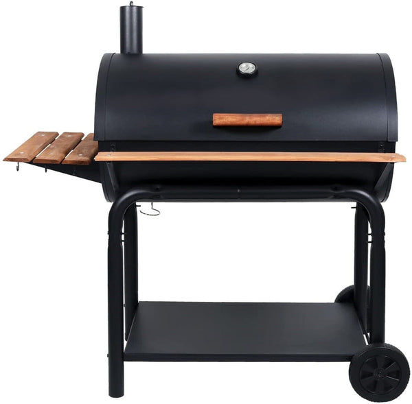 Premium BBQ Grill with Wooden Shelves- Charcoal Grill